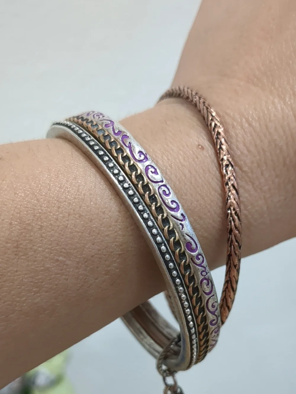 LUCKY BRAND Mixed Metal Floral Charm Bangle Set - Gold & Silver